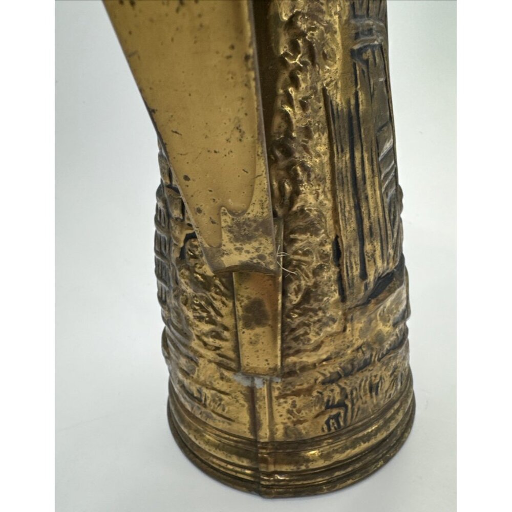 Vintage Brass Embossed Pub Scene Pitcher Jug Art Deco England 10" Estate Sale - Picture 8 of 14